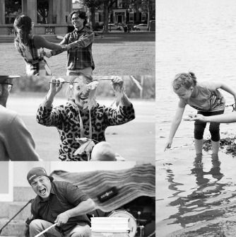 A collage of black and white photos