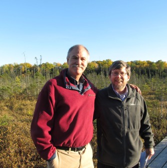 Professors Stephen Young and John Hayes in a bog tour in Sherbrooke, Quebec, Canada