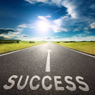 Success with an arrow pointing north on a road