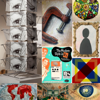 Collage of artwork with multiple colors, shapes and sizes