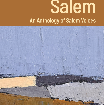 Book cover for Pieces of Salem including image of painting in blues and tans