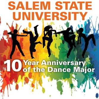 Rainbow background with dancers for 10 year dance major anniversary