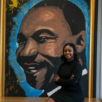 Errin Davis '18 with Martin Luther King Jr. painting
