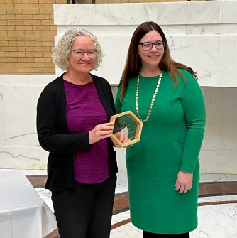Tara Gallagher with DOER Commissioner Elizabeth Mahony