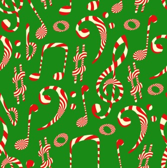Peppermint clefs and notes on a green background