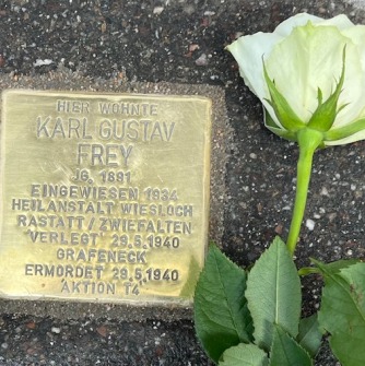 small brass plate embedded in pavement