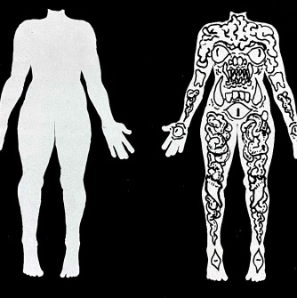 I'd Rather Be Empty two figures without heads on a black background