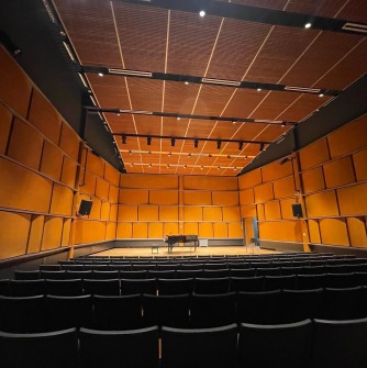 Photo of chairs and a stage with a piano