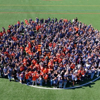 Photo of new students from a drone above