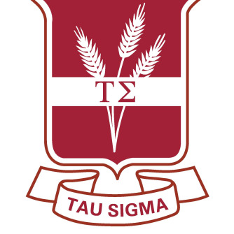 Tau Sigma logo - red crest with wheat sheaths and greek letters