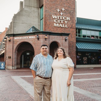 Abby DeMarkey ’22G and Sam Lim ’22G at the Witch City Mall