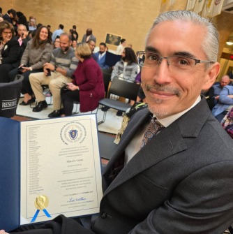 Marcos Luna with Citation from MA State House of Representatives at MA Black and Latino Legislative Caucus Latino Excellence Awards ceremony