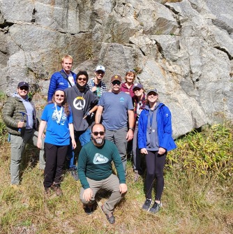 Viking Geologists in front a rock exposure in New Hampshire