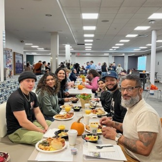 Families gathered around the table at brunch