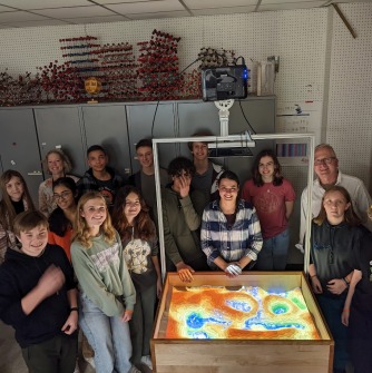 students are using the augmented reality sandbox
