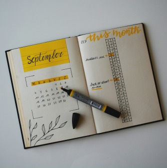 Planner with highlighter on top of it
