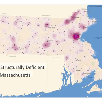 Heat map of structurally deficient bridges across Massachusetts