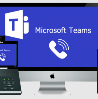 Microsoft Teams logo displaying on multiple devices.
