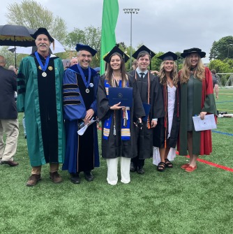 Commencement 2023 with Prof Young, Prof Luna, Chanda Wallace, Kyle Smith, Christy Ditomasso, Prof Krebs