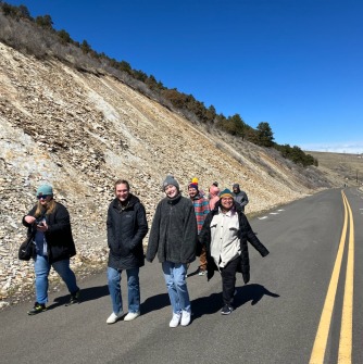 Geography and sustainability students touring fossil beds at Dinosaur Ridge just east of Red Rocks Park and Amphitheatre in suburban Denver.