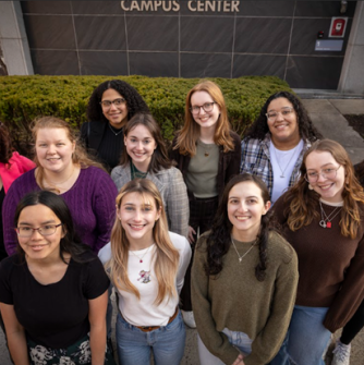 Katelyn Adams (far left), assistant director of the Center for Civic Engagement, with Salem State’s 2022-23 Civic Fellows