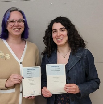 Bailey McCaul and Laura Swindell at Geography Awards Night 2023