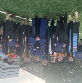 Commencement 2023 with GIS graduate students Natasha Farina, Evan Greenberg, Michael Crittenden, Prof Young, Prof Luna, Rebecca Smalley, and Danny Szottfried