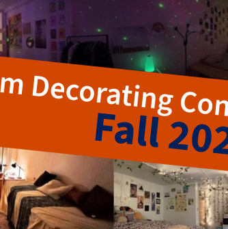 Salem State room decorating contest 2023. Photos of decorated dorm rooms including string lights, posters, and other mood lighting.