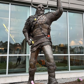 Viking Statue with Crochet Animals
