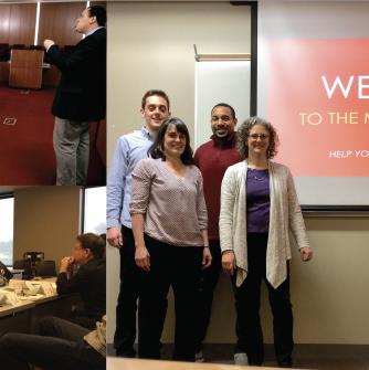 Images of: filming of mock trial (bottom left); mock juror deliberations (bottom left); research team at Rutgers (right)