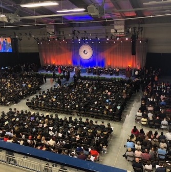 Commencement stage and audience