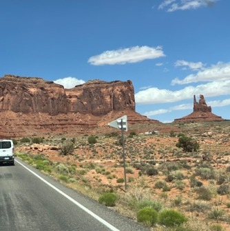 One of our vans and the southwest landscape we drove through