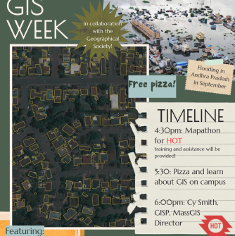 Poster with information about GIS week mapathon at Salem State