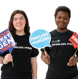 first generation students holding signs