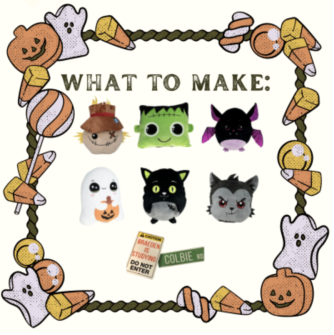 What to make: various halloween squish monsters surrounded by ghost, pumpkin and candy graphics