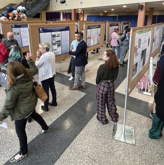 Undergraduate posters were on display throughout the Harrington Campus classroom building in the early stages of last Friday's Research Day 2025 at Salem State University, held on May 2.