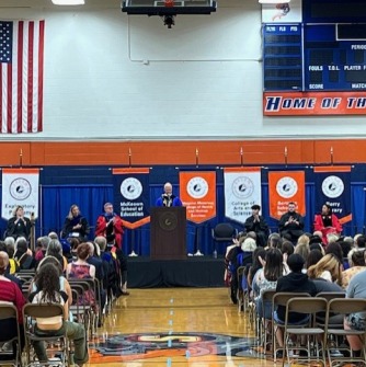 President Keenan addressing the campus community at Convocation