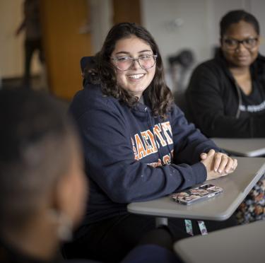 Two students in education advising session