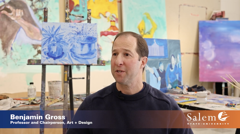Faculty member Ben Gross in an art studio at Salem State